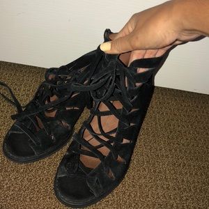 Jeffrey Campbell lace up peep toe booties